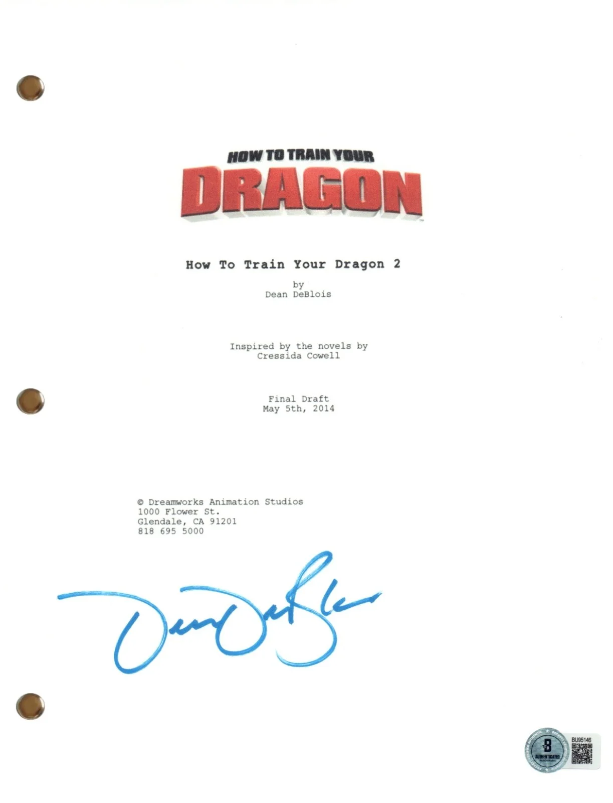 Dean DeBlois — Dean DeBlois Signed Autograph How To Train Your Dragon 2 Movie Script Beckett, image 3