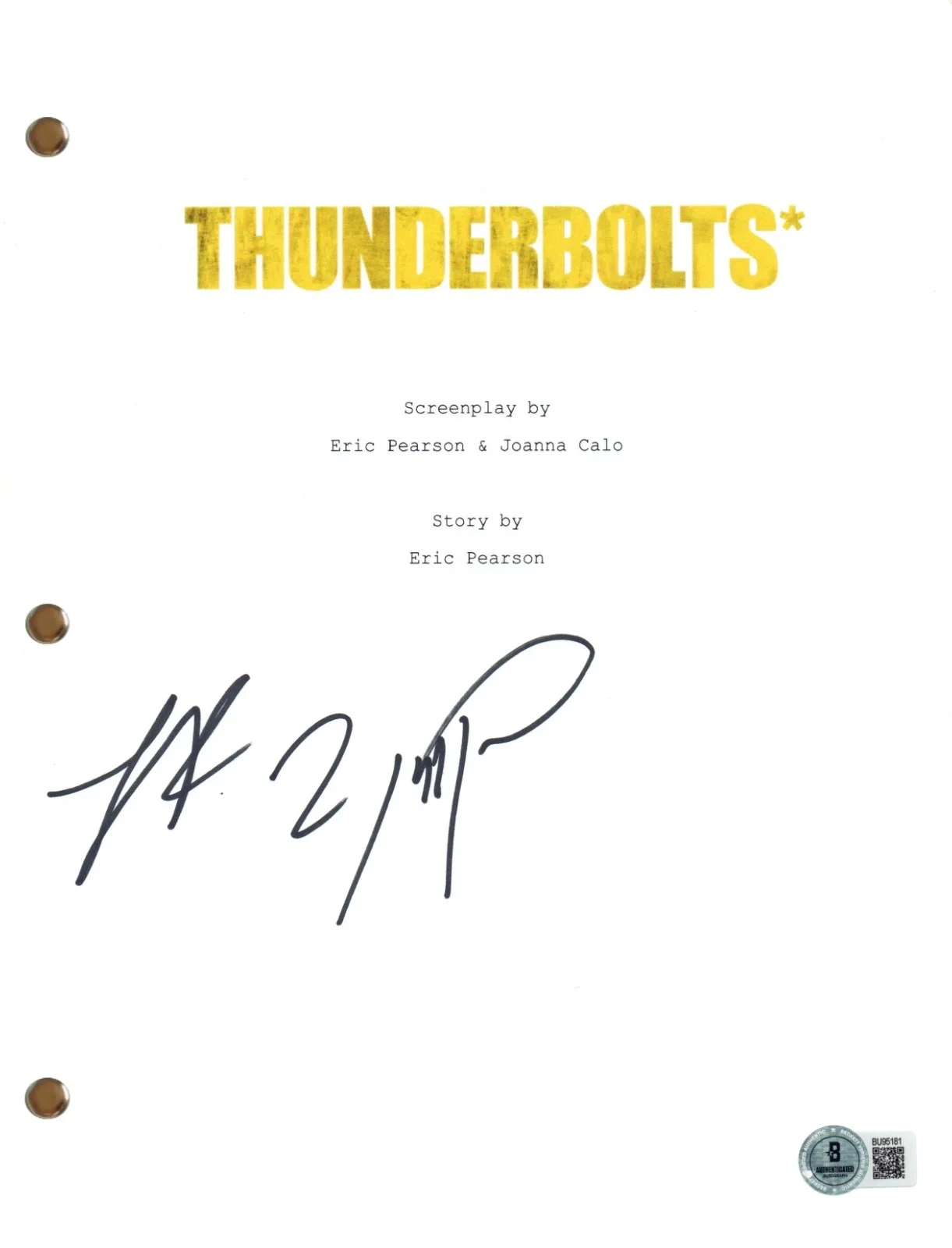 Wyatt Russell, Lewis Pullman — Wyatt Russell & Lewis Pullman Thunderbolts Signed Movie Script Marvel BAS COA