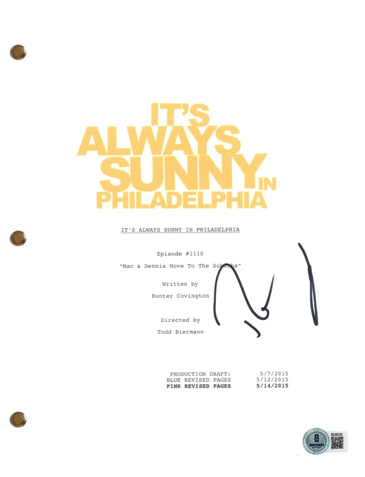 Rob McElhenney — Rob McElhenney Signed It's Always Sunny In Philadelphia Full TV Script BAS COA, image 2