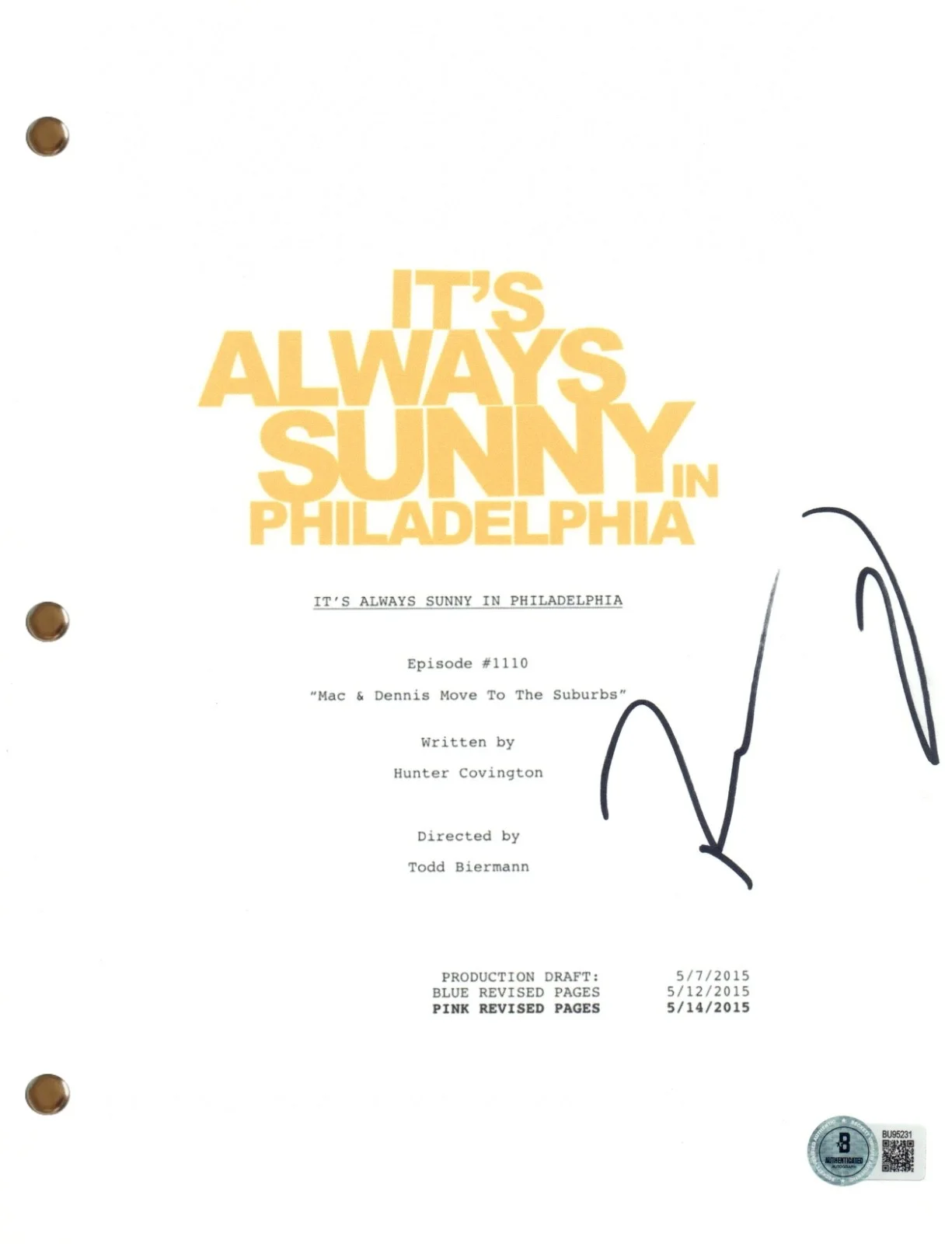 Rob McElhenney — Rob McElhenney Signed It's Always Sunny In Philadelphia Full TV Script BAS COA, image 3