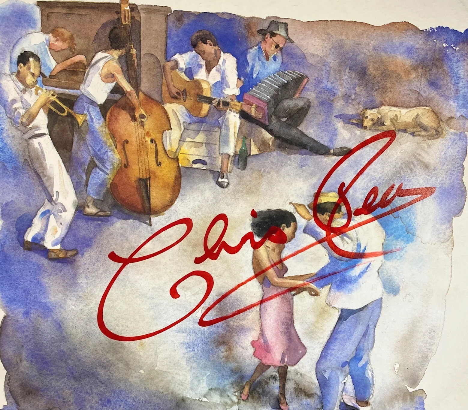1987 Chris Rea Signed "Let's Dance" 12" LP Single Autographed Vtg, image 2