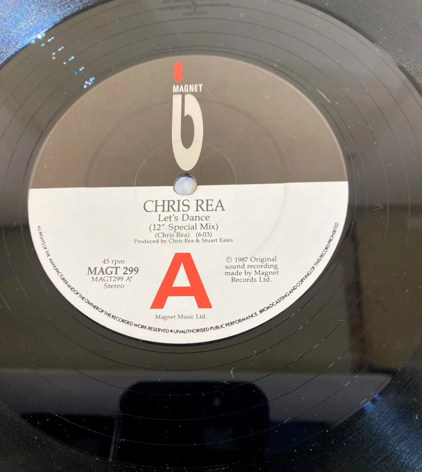 1987 Chris Rea Signed "Let's Dance" 12" LP Single Autographed Vtg, image 3