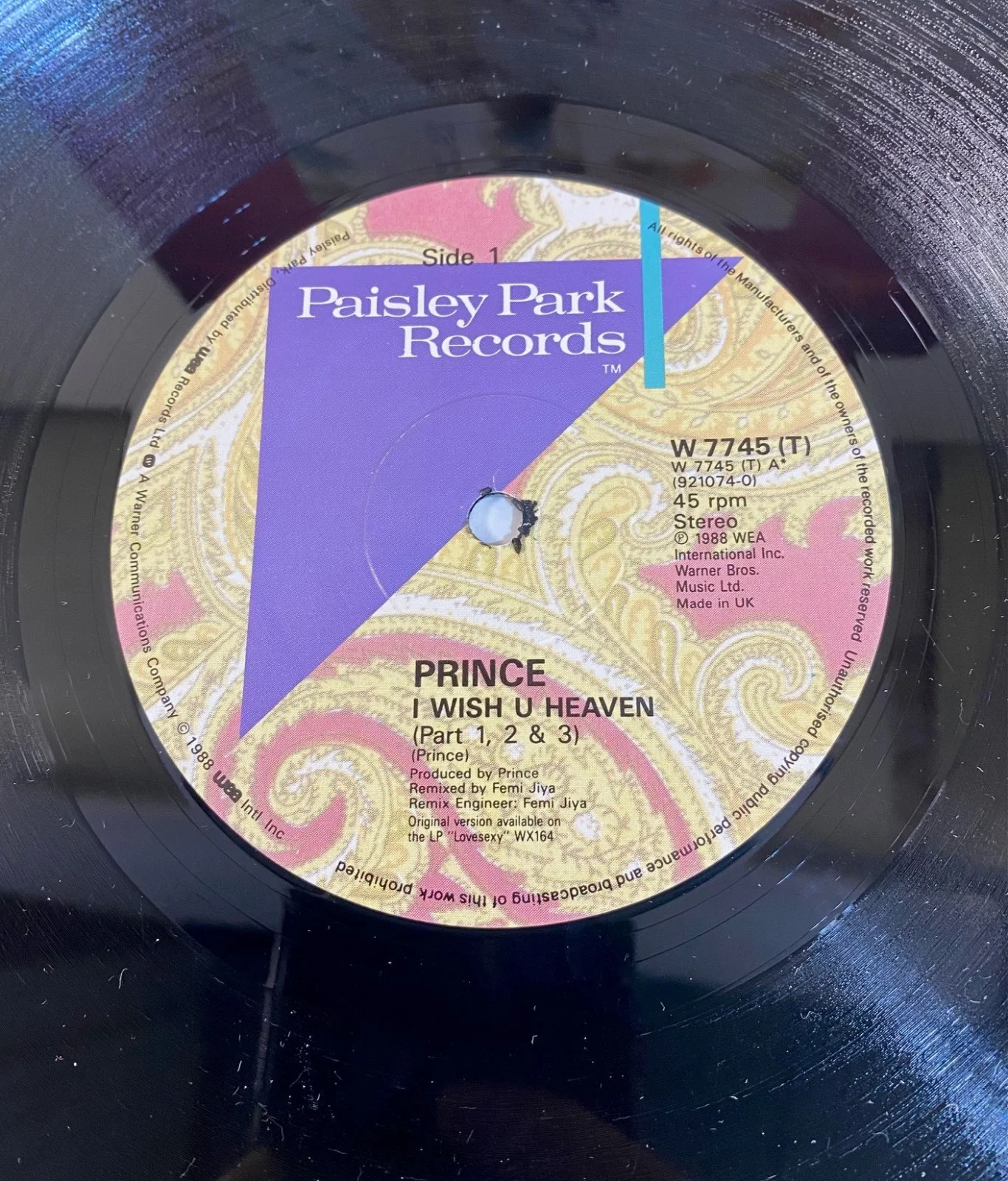 1988 Prince "I Wish U Heaven" 12" LP Single Signed By The Artist "Love God", изображение 4