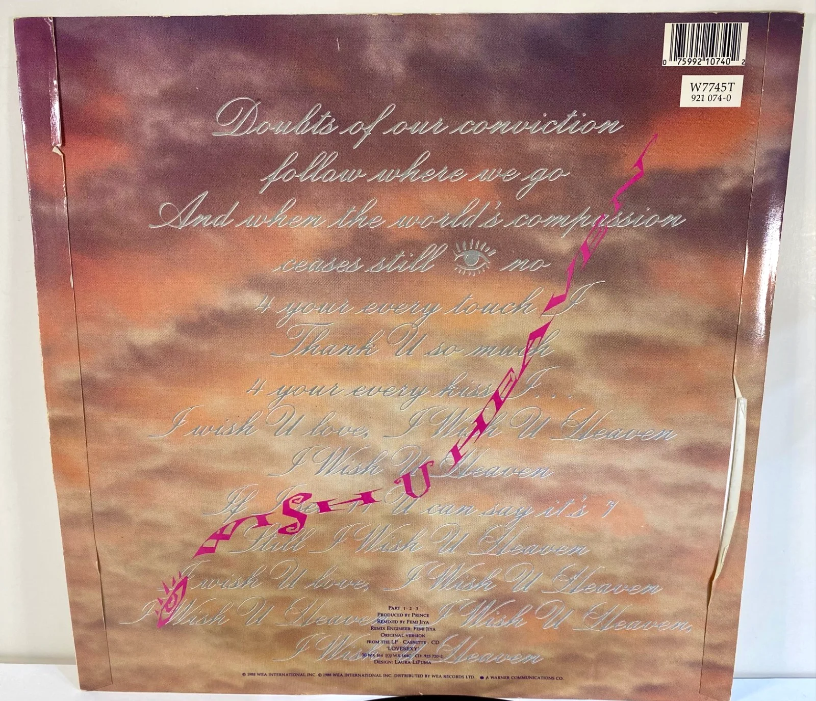 1988 Prince "I Wish U Heaven" 12" LP Single Signed By The Artist "Love God", изображение 5