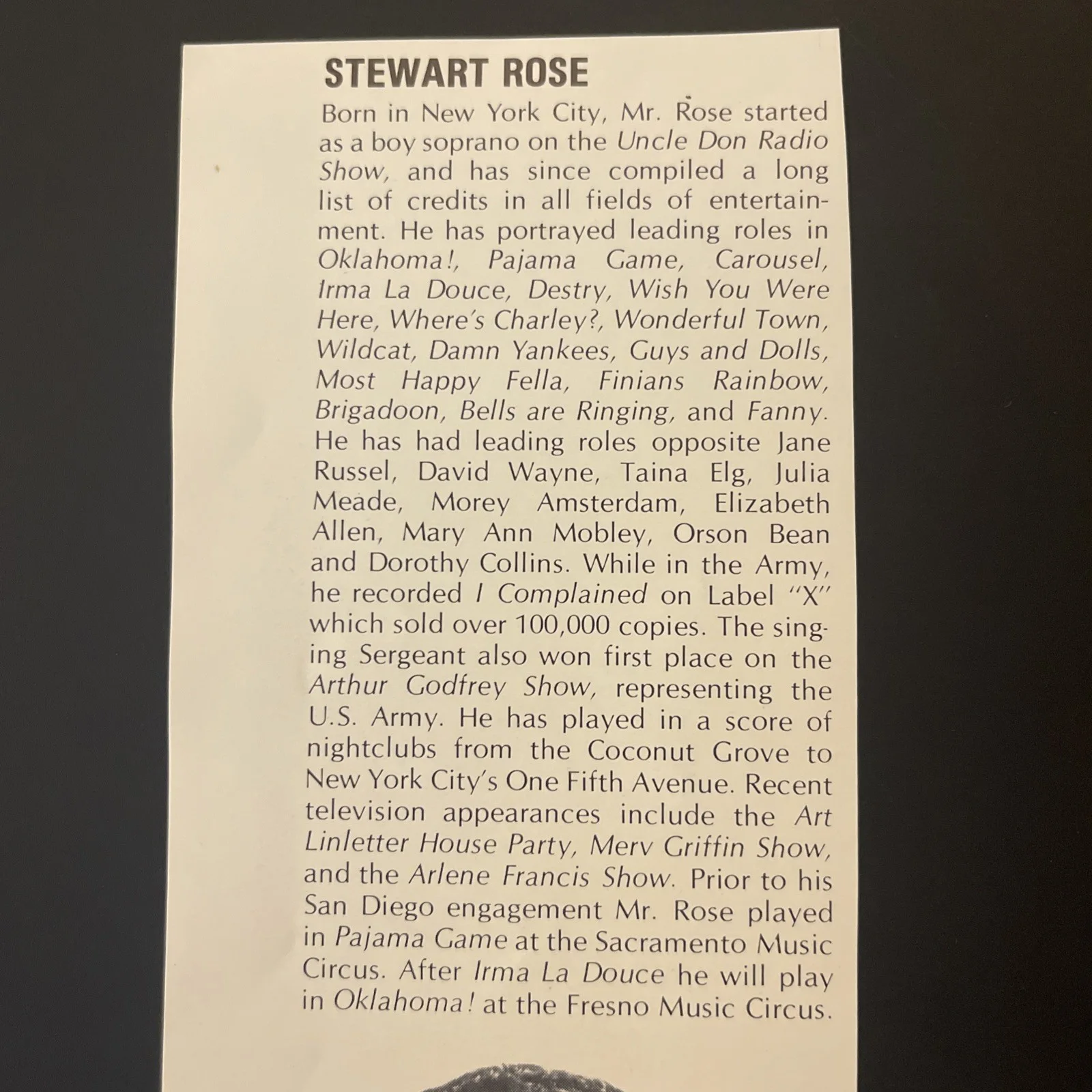 STEWART ROSE: Hand Signed Celebrity Magazine Bio & Photo 3 x 10” / KSK, image 4