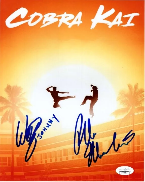 William Zabka and Ralph Macchio — William Zabka and Ralph Macchio signed 8x10 Cobra Kai Sensei photograph JSA