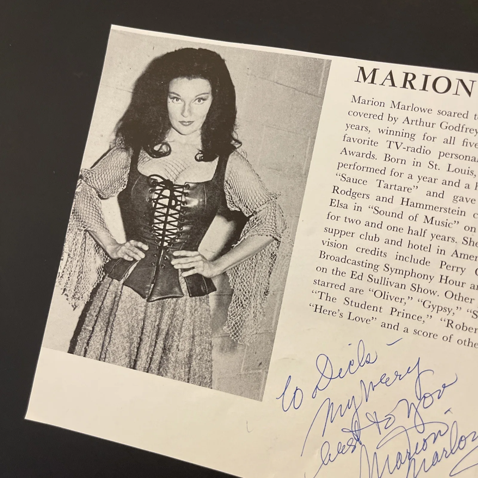 MARION MARLOWE TV & Radio Personality: Hand Signed Celebrity Photo Bio 5x7” /KSK, изображение 4