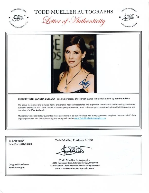 Sandra Bullock — Sandra Bullock signed 8x10 Golden Globe Awards red carpet photo COA, image 2