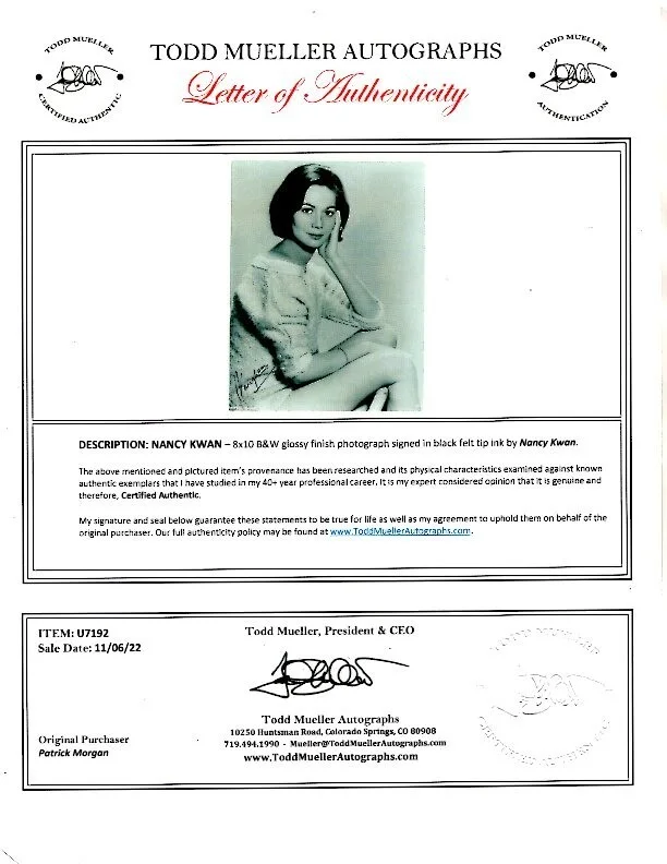 Nancy Kwan — Nancy Kwan signed autographed 8x10 photo COA, image 2