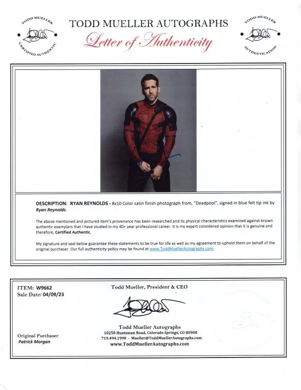 Ryan Reynolds — Ryan Reynolds signed autographed 8x10 Deadpool photograph COA, image 2