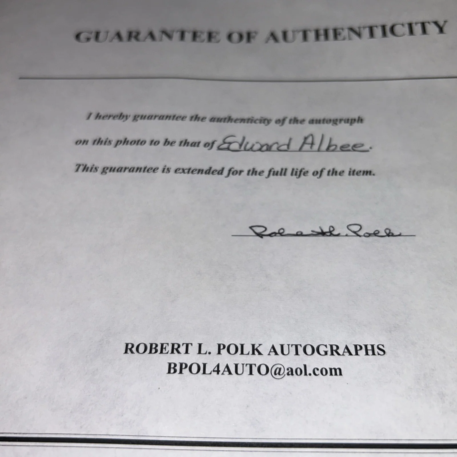Edward Albee — Edward Albee Signed Photo W/ Certificate Author Of Who’s Afraid Of Virginia Wolf, изображение 3