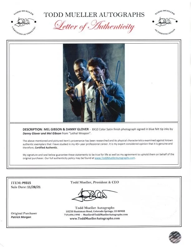 Danny Glover, Mel Gibson — Danny Glover and Mel Gibson signed 8x10 Lethal Weapon photo COA, изображение 2