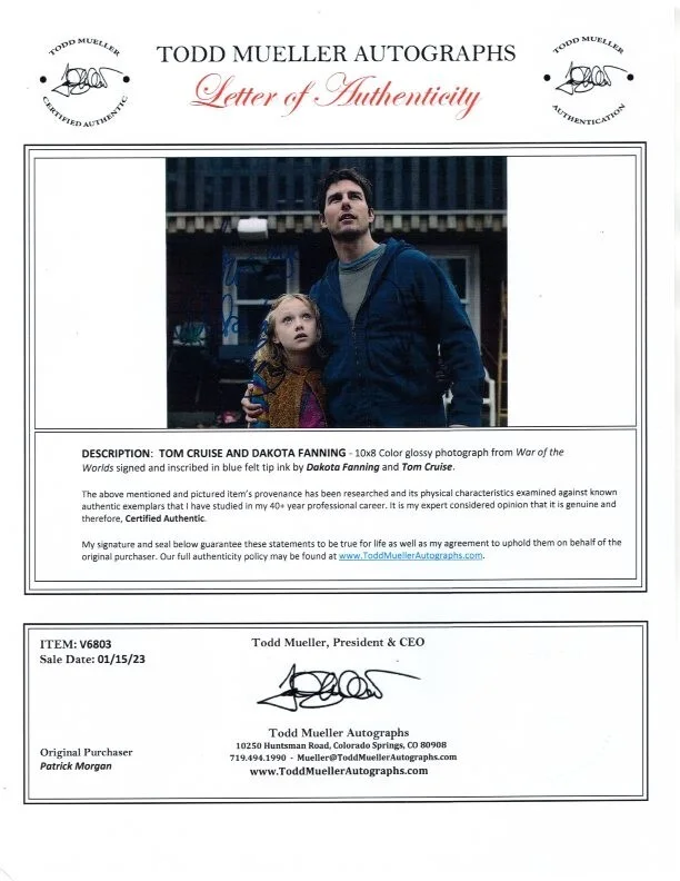Tom Cruise, Dakota Fanning — Dakota Fanning & Tom Cruise signed 8x10 War of the Worlds photo COA, изображение 2