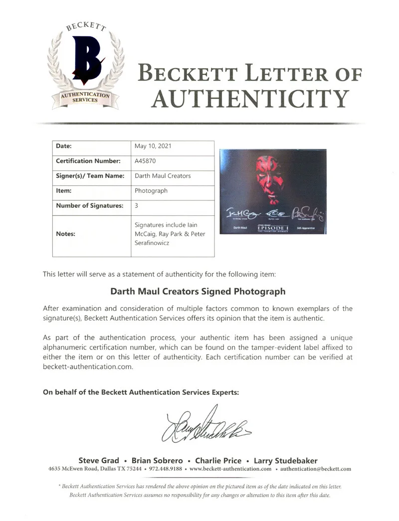 DARTH MAUL CREATORS MAUL SERAFINOWICZ + 1 SIGNED 11x14 PHOTO STAR WARS BECKETT, изображение 5
