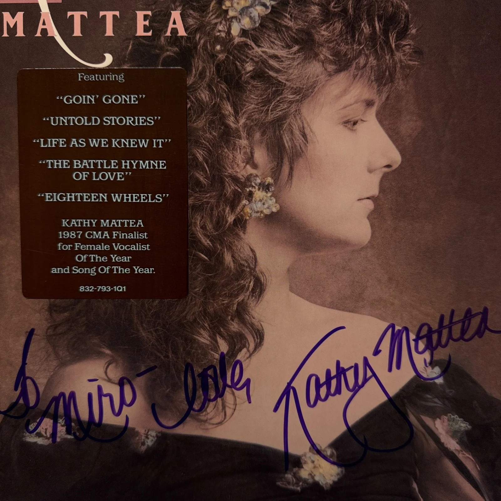 KATHY MATTEA - AUTOGRAPHED "To Miro - Love Kathy Mattea" USA vinyl PROMOTIONAL!, изображение 2