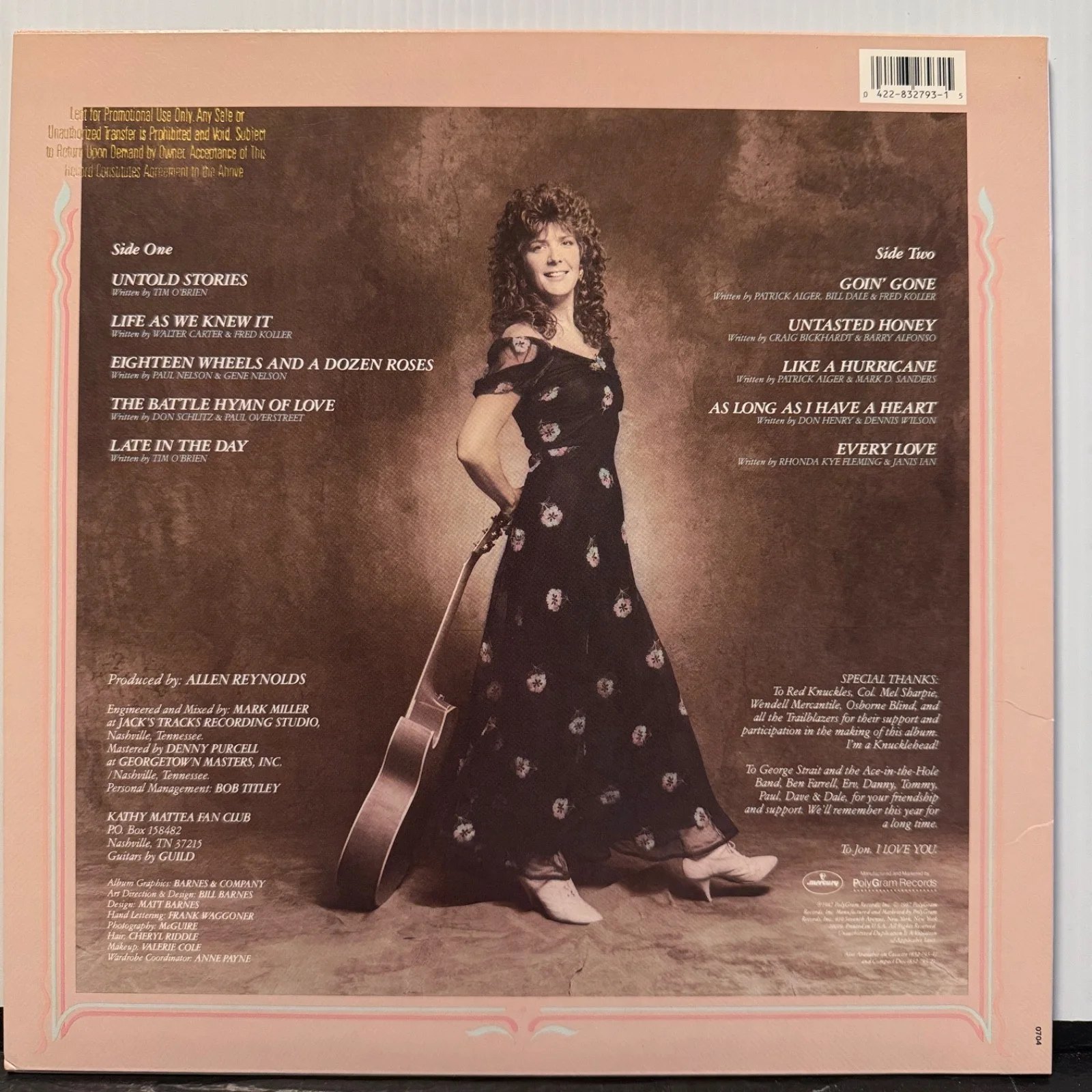 KATHY MATTEA - AUTOGRAPHED "To Miro - Love Kathy Mattea" USA vinyl PROMOTIONAL!, изображение 3