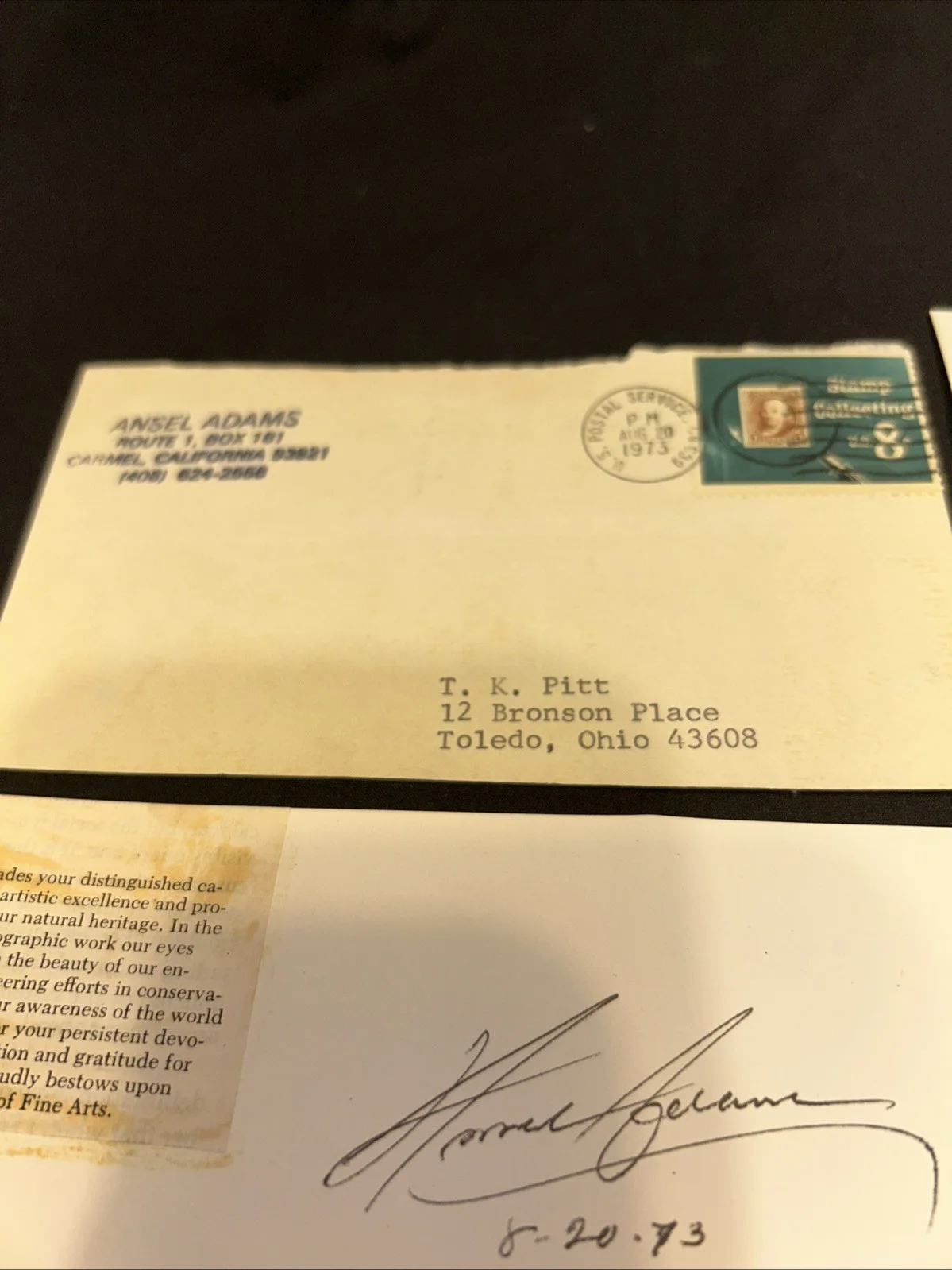 Ansel Adams — Ansel Adam’s Signature Signed Card Certificate Of Authenticity, изображение 2