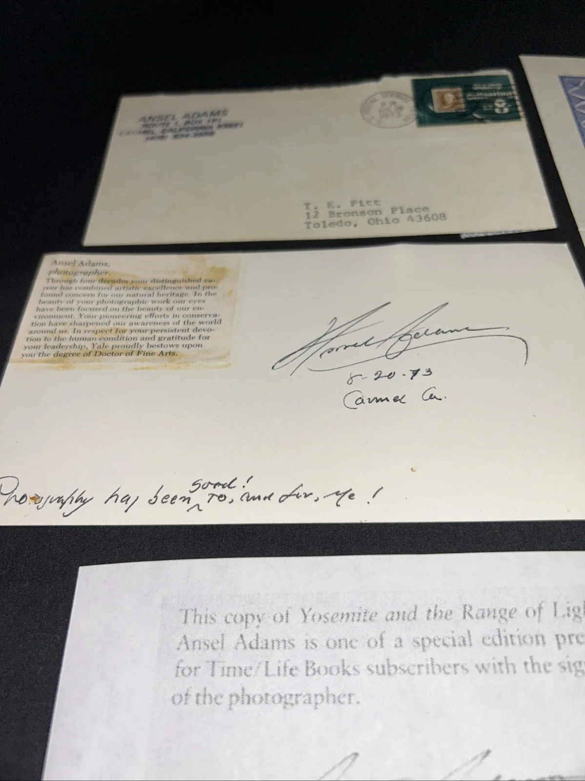 Ansel Adams — Ansel Adam’s Signature Signed Card Certificate Of Authenticity, изображение 3