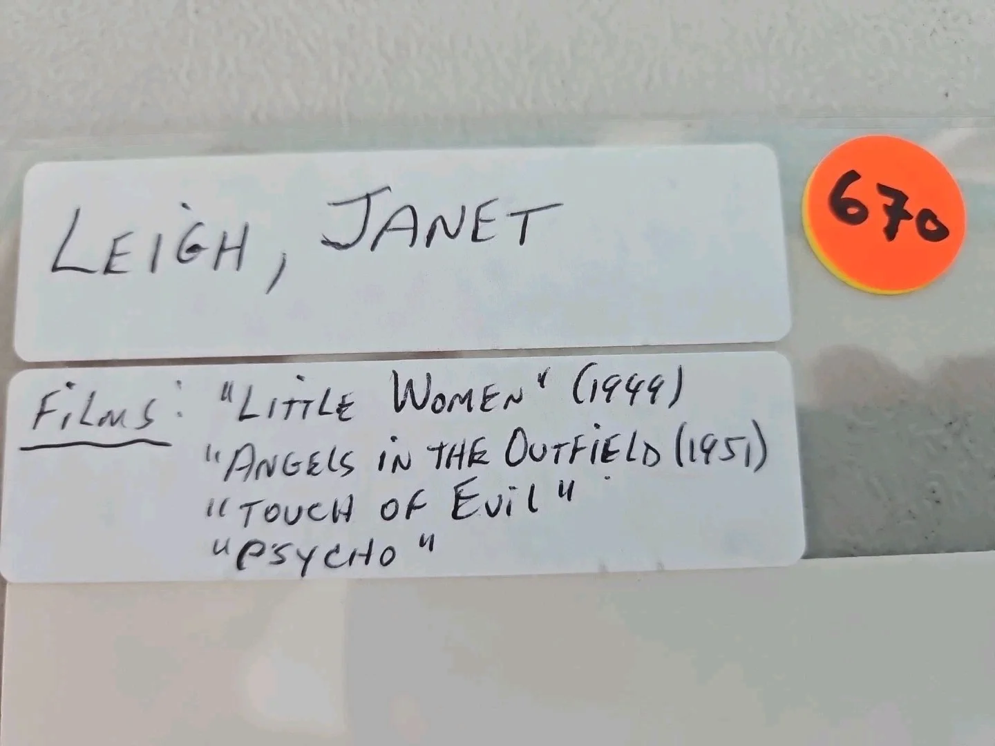 janet leigh — Janet Leigh Signed Index Card 3x5, изображение 3