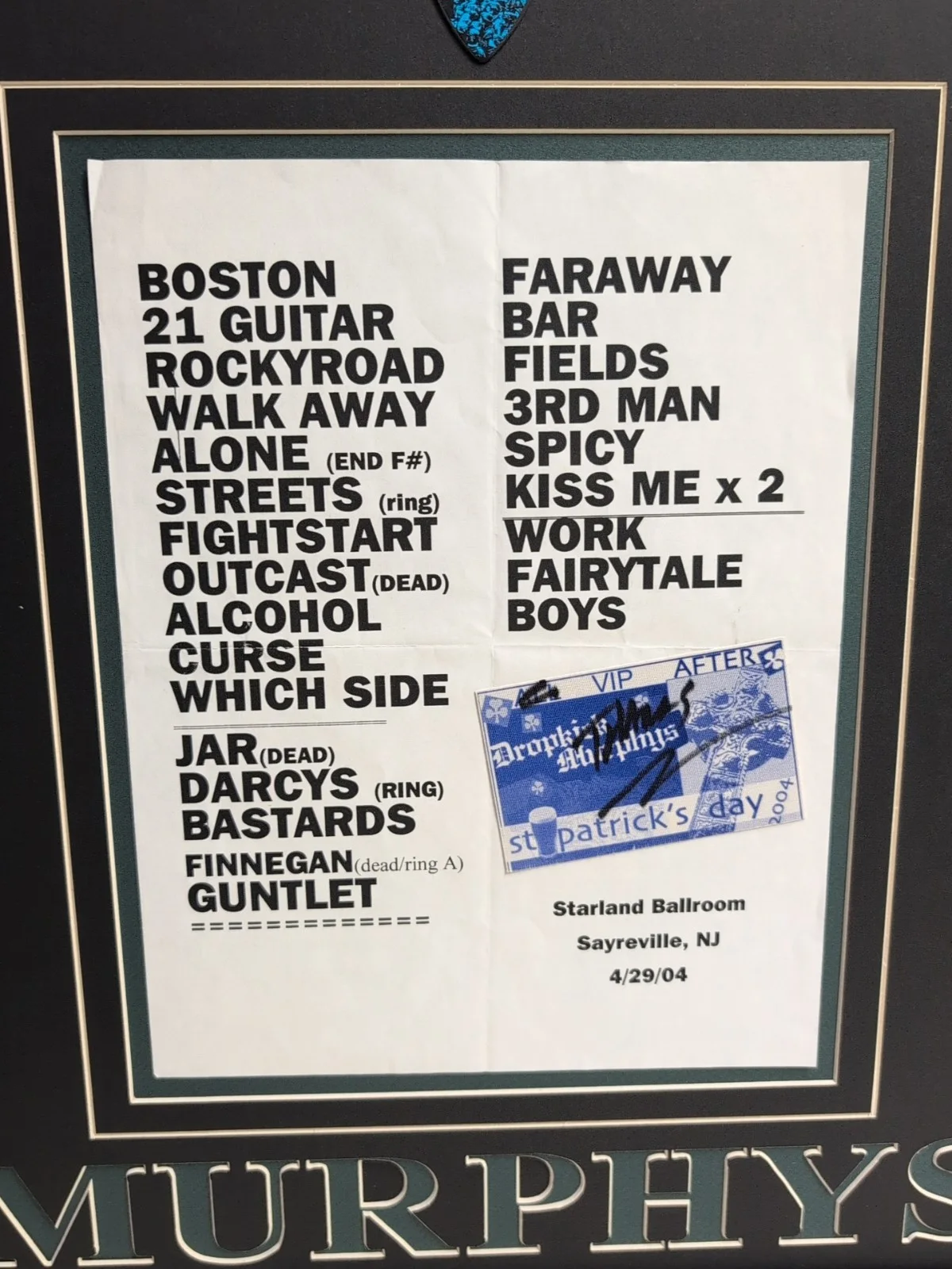 DROPKICK MURPHYS Signed AL BARR Set List Ken Casey Guitar Pick Backstage Pass, image 4