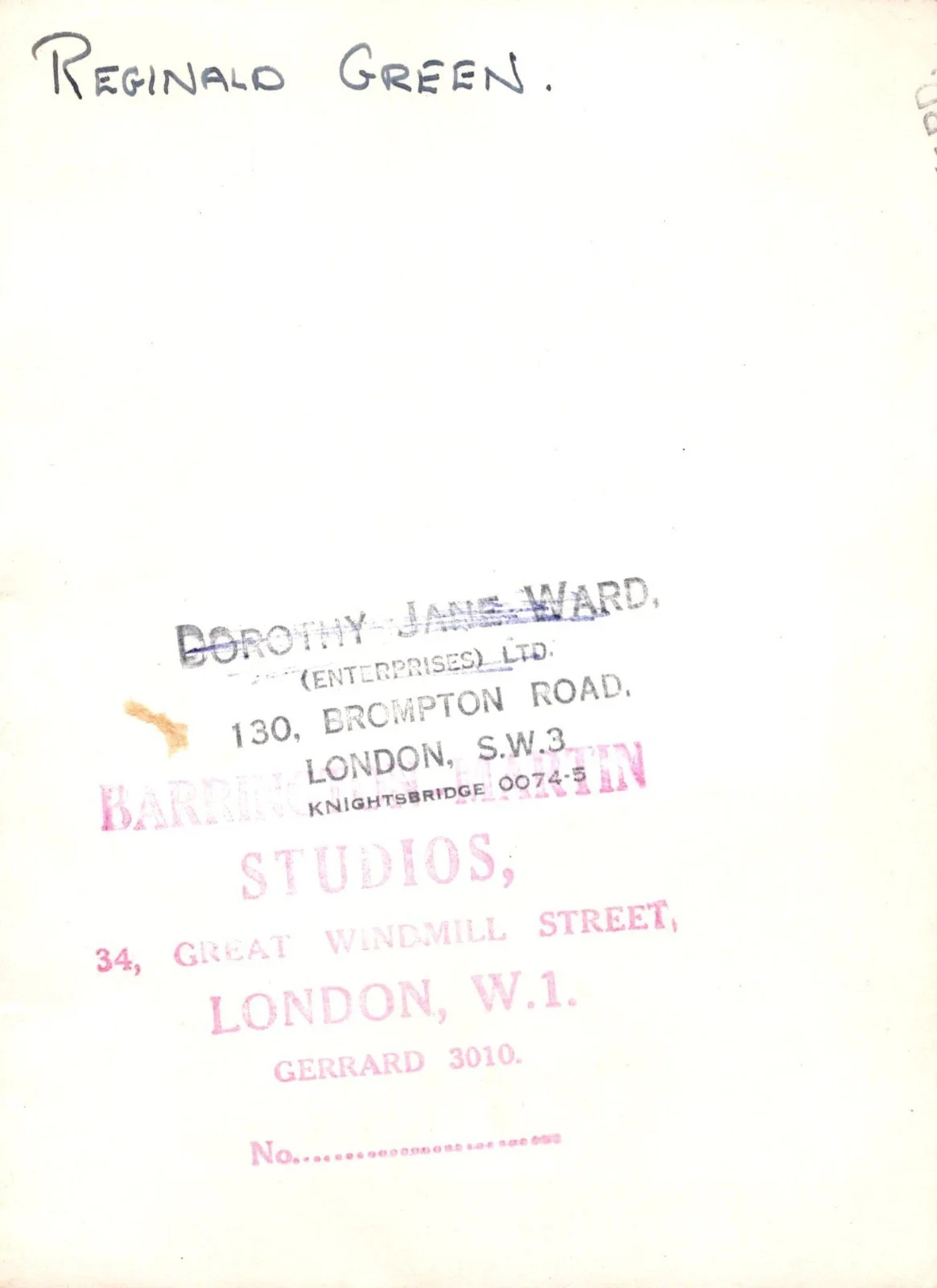 REGINALD GREEN — REGINALD GREEN Actor "OTHELLO" 1902-73 - AUTO SIGNED 6x8 PHOTO, image 2