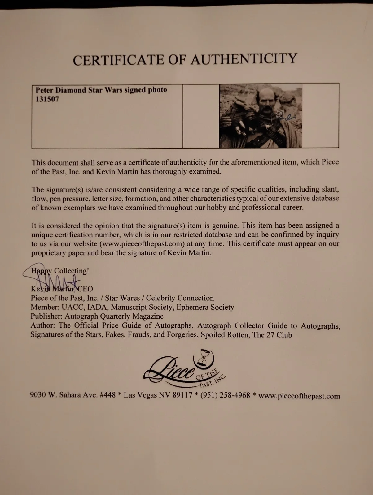 Peter Diamond — Peter Diamond Signed Star Wars Tusken Raider Celebration 8x10 Photo W/COA, изображение 2