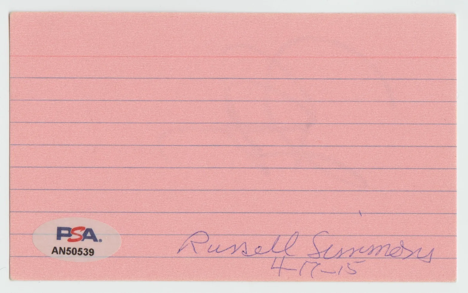 Russell Simmons — RUSSELL SIMMONS Signed 3 x 5 Index Card Autograph PSA/DNA Certified AUTO Def Jam, image 2