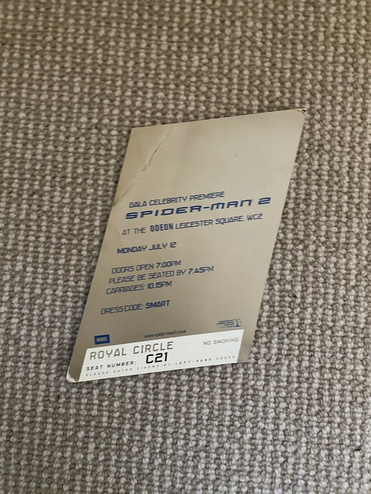 SPIDER-MAN 2 GALA PREMIERE ROYAL CIRCLE TICKET ODEON LEICESTER SQUARE 12/07/04, image 2