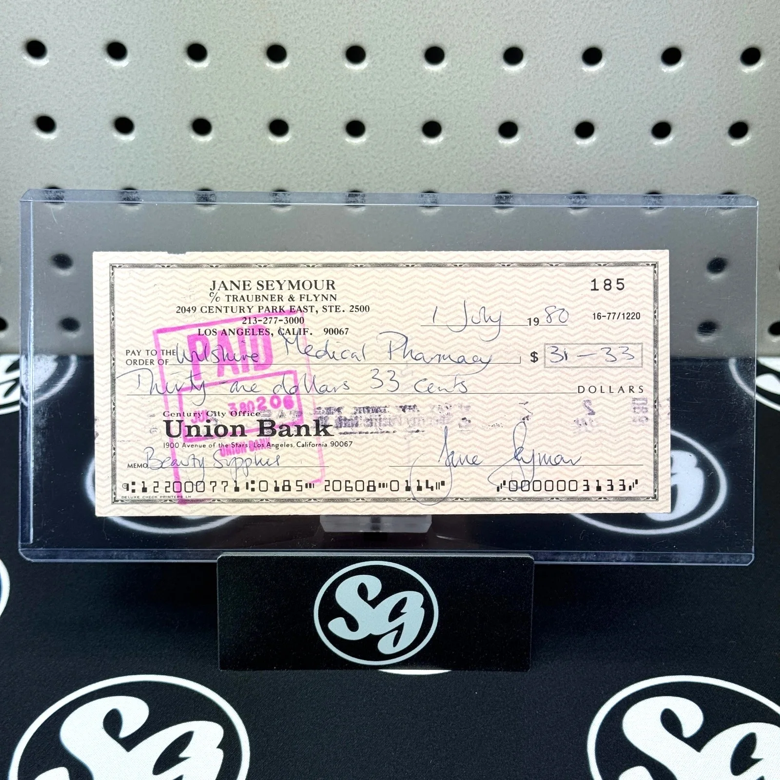 Jane Seymour — JANE SEYMOUR Signed Bank Check 1980 JSA Certified Authentic Autograph Auto
