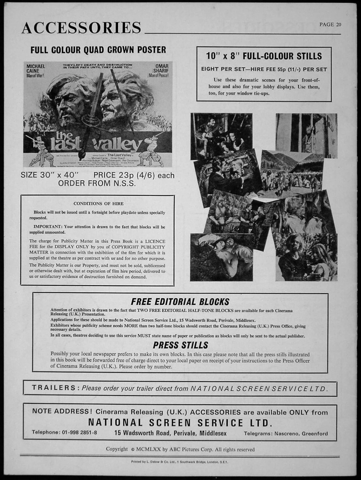 LAST VALLEY 1971 Michael Caine, Omar Sharif, Florinda Bolkan UK PRESSBOOK, изображение 2
