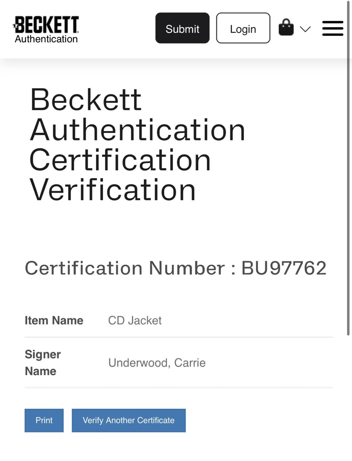 Carrie Underwood Signed Carnival Ride CD BECKETT COA BU97762, изображение 4
