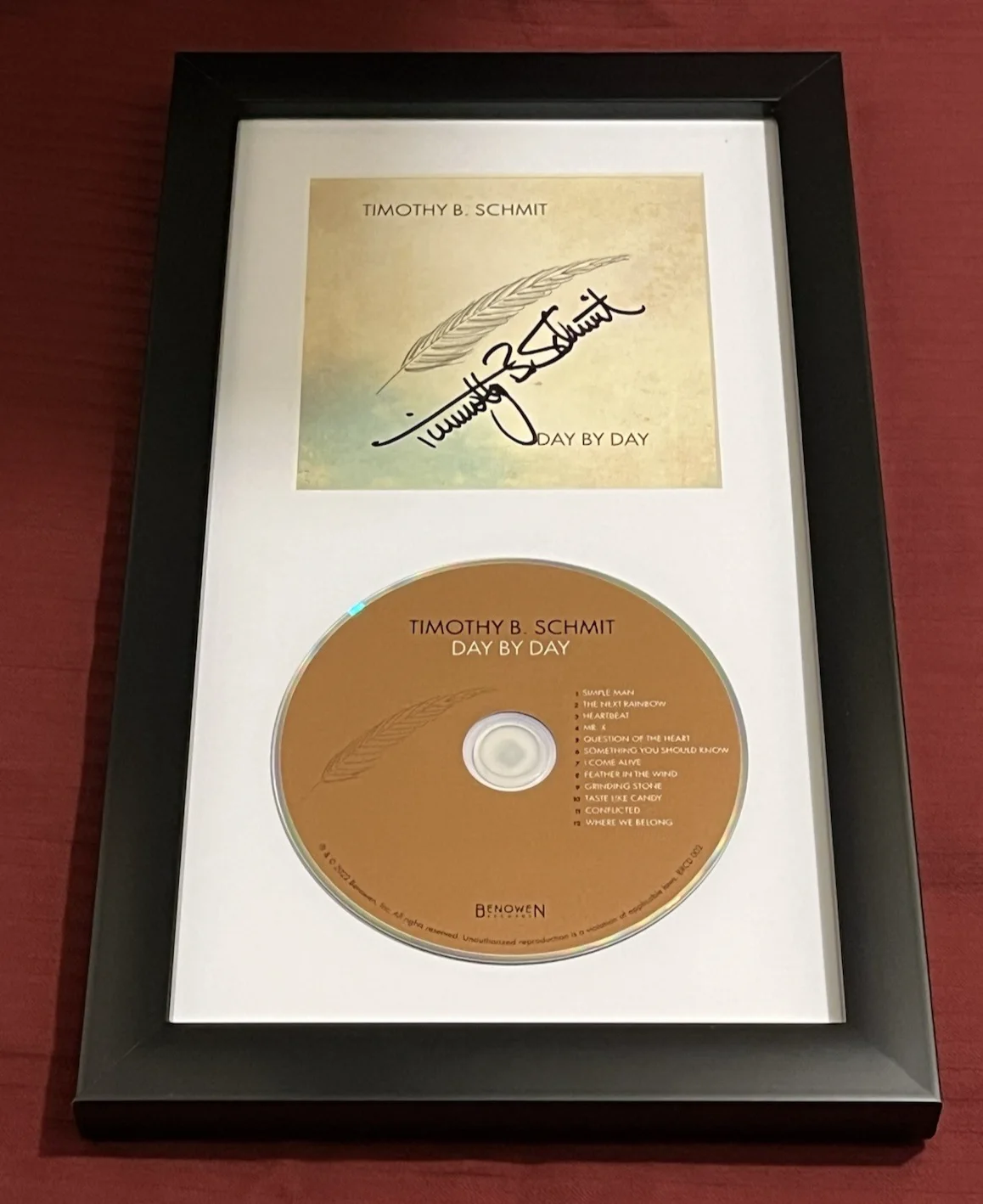 TIMOTHY B SCHMIT SIGNED & FRAMED DAY BY DAY COOL CD DISPLAY AUTOGRAPH COA EAGLES, image 2