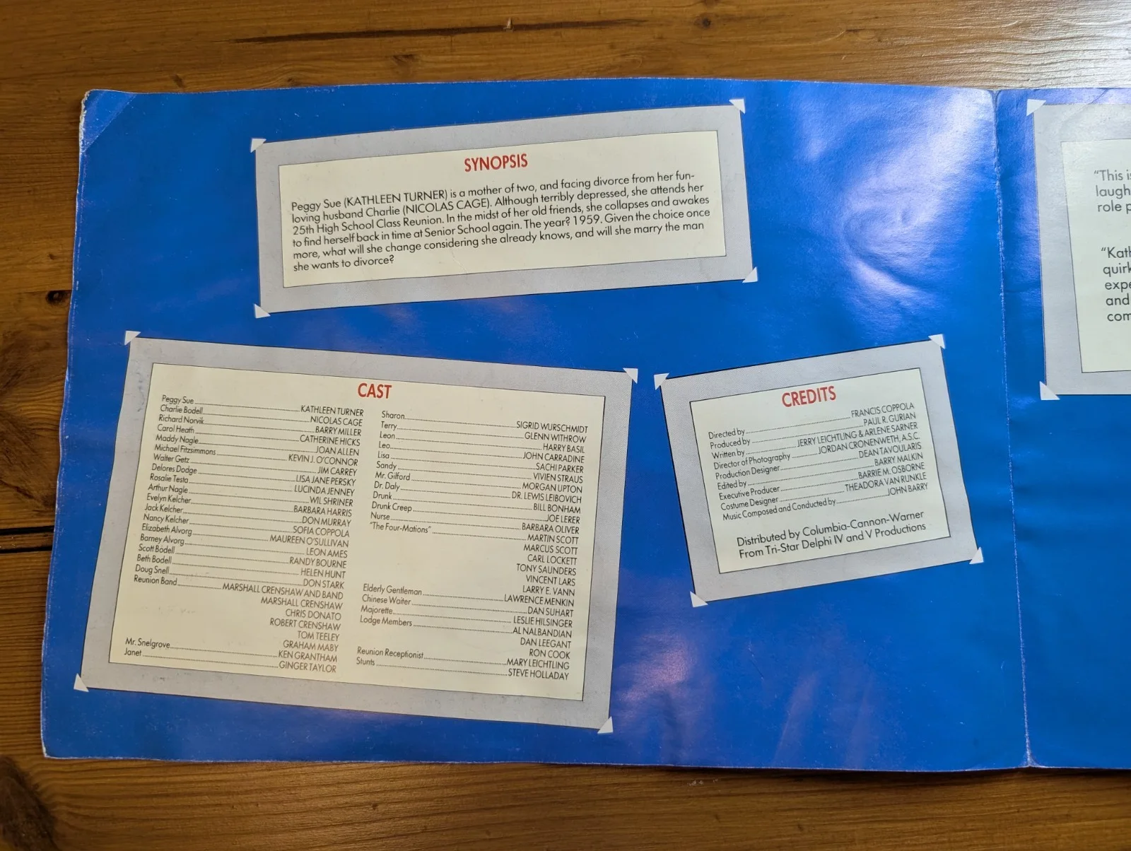 Peggy Sue Got Married 1986 Movie Campaign Book/Press Kit Cast List, изображение 2