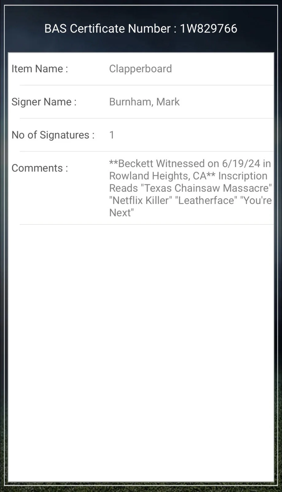 Mark Burnham — Mark Burnham Signed Clapperboard w/ "Netflix Killer" "You're Next" BAS Witnessed, изображение 4