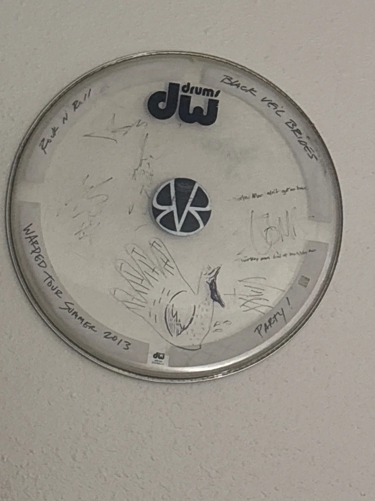 Autographed by BLACK VEIL BRIDES DW drumhead. Bought personally warped tour 2013, image 2