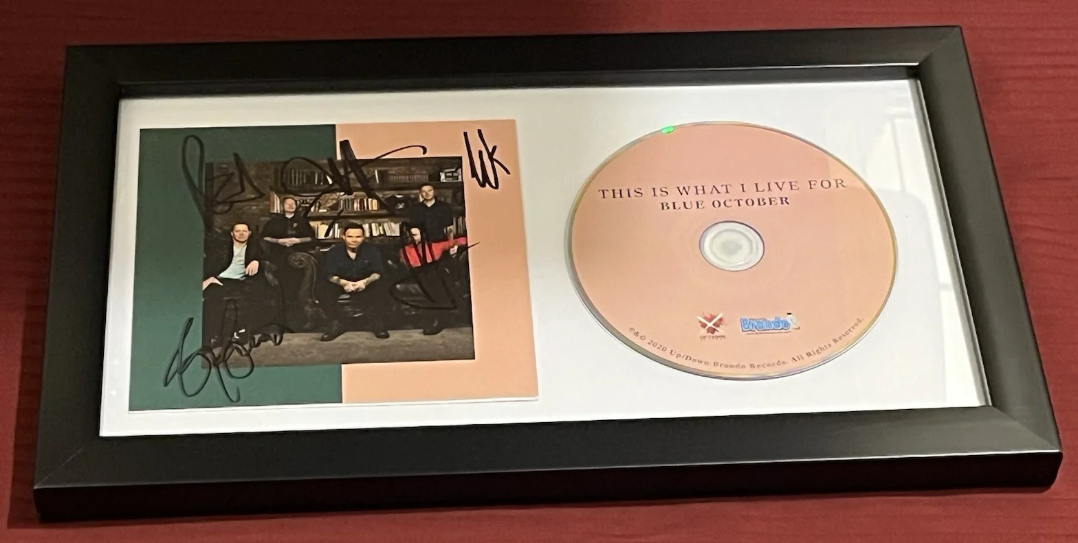 BLUE OCTOBER BAND SIGNED & FRAMED THIS IS WHAT I LIVE FOR CD DISPLAY AUTO COA B, image 2