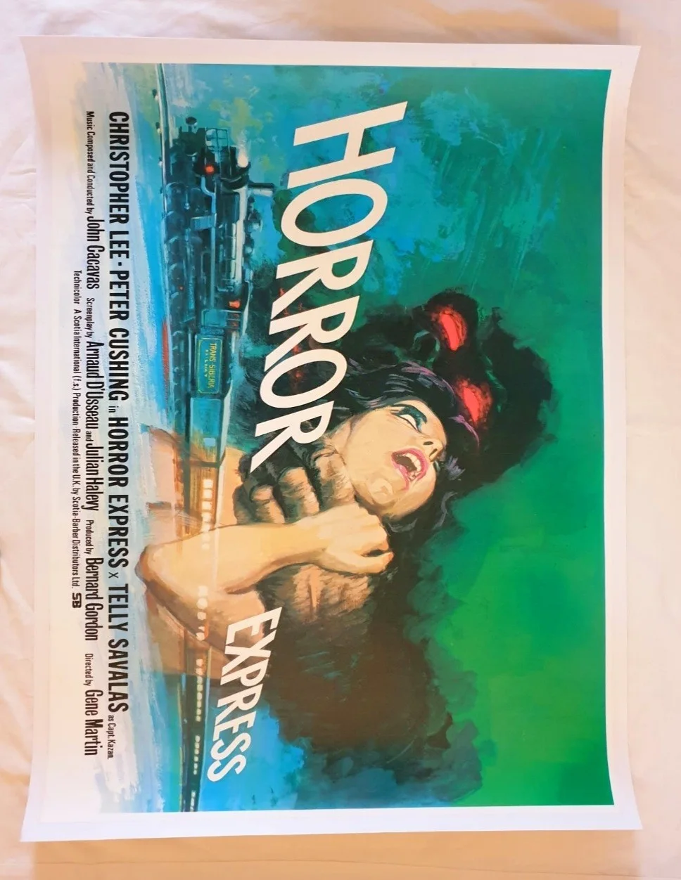 HORROR EXPRESS (1974) ORIGINAL UK QUAD POSTER 30x 40 "ON LINEN, image 2