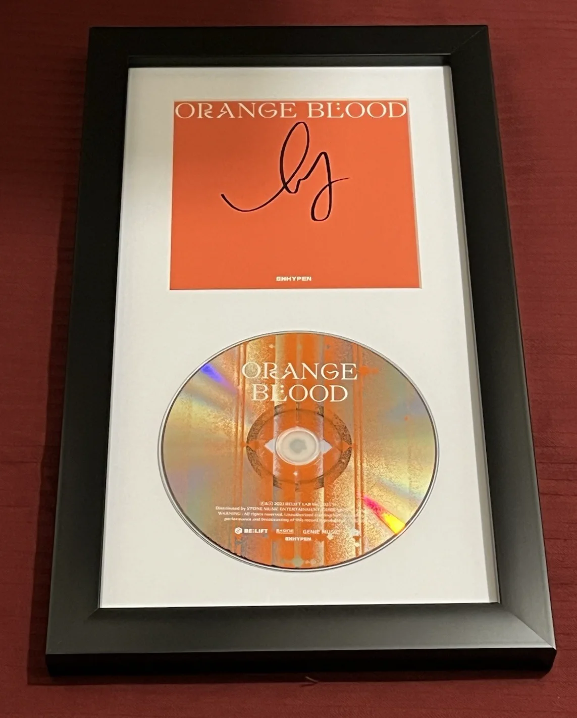 HEESEUNG OF ENHYPEN SIGNED & FRAMED ORANGE BLOOD CD DISPLAY AUTOGRAPH COA KPOP A, image 2