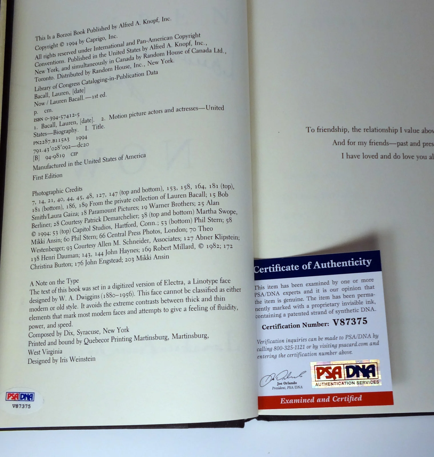 Lauren Bacall — Lauren Bacall Signed Autograph Now 1st Edition Book PSA/DNA COA, изображение 2