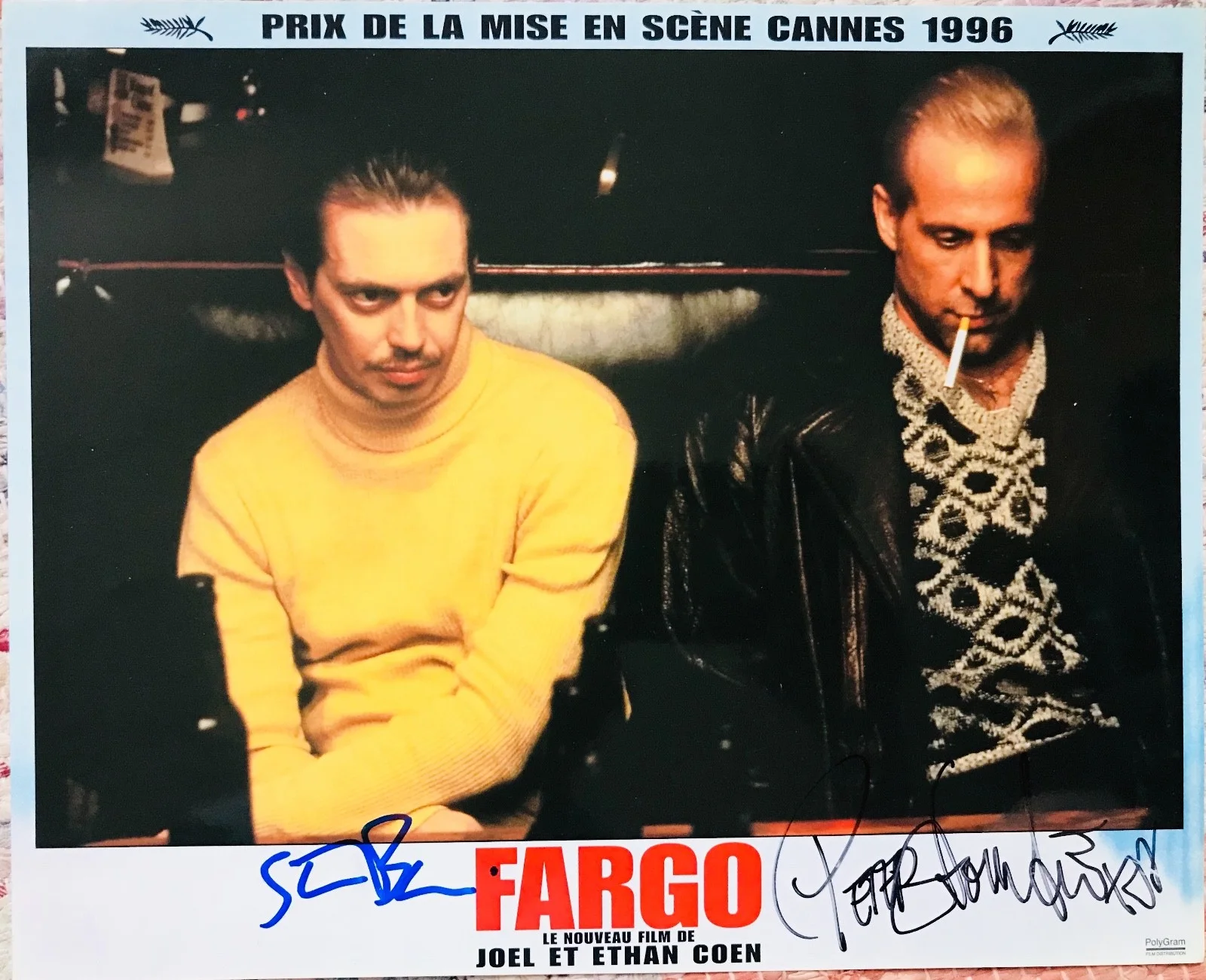 Steve Buscemi & Peter Stormare — Peter Stormare & Steve Buscemi signed Fargo Original Lobby Card. In Person Proof