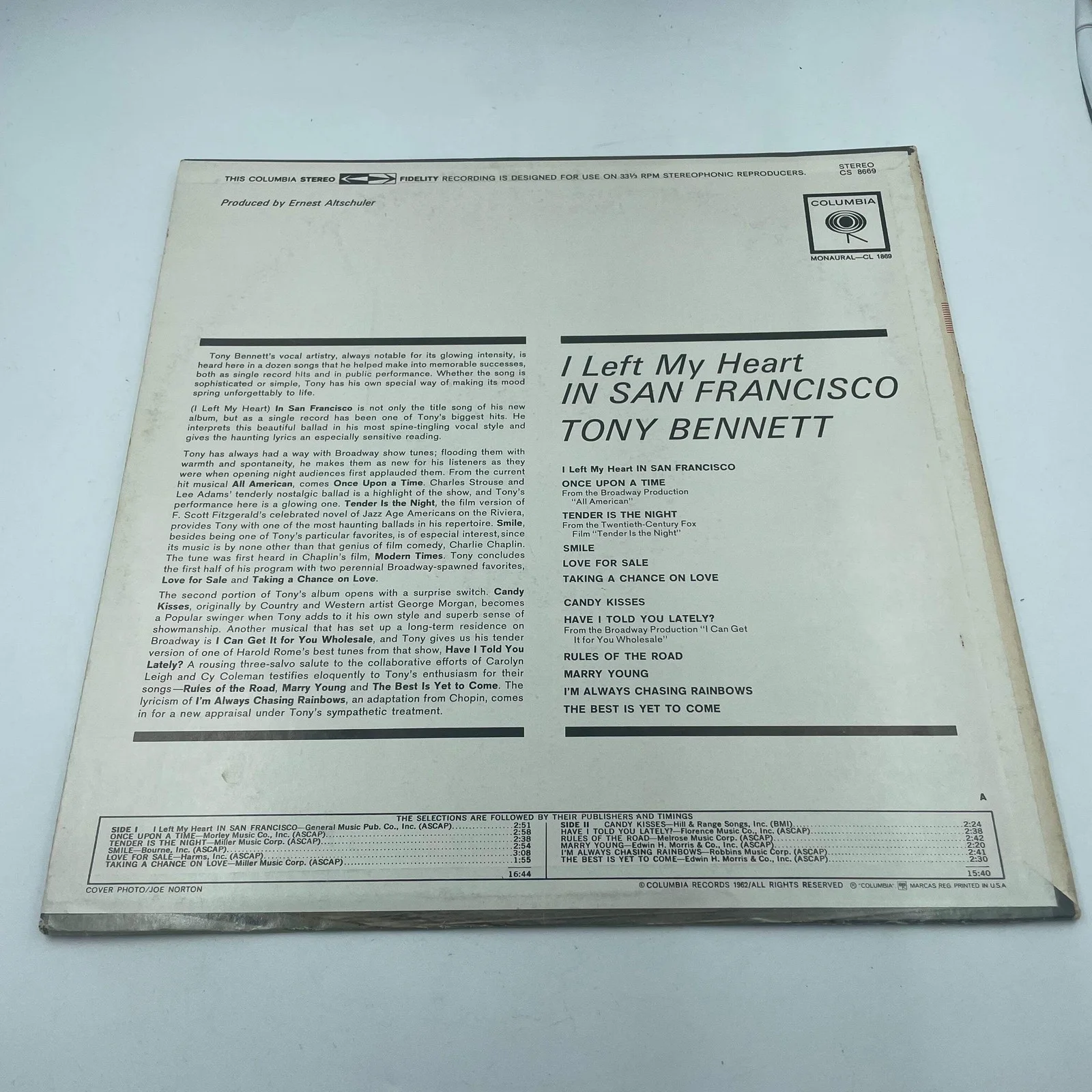 Tony Bennett I Left My Heart in San Francisco Vinyl Record CL 1869, image 5