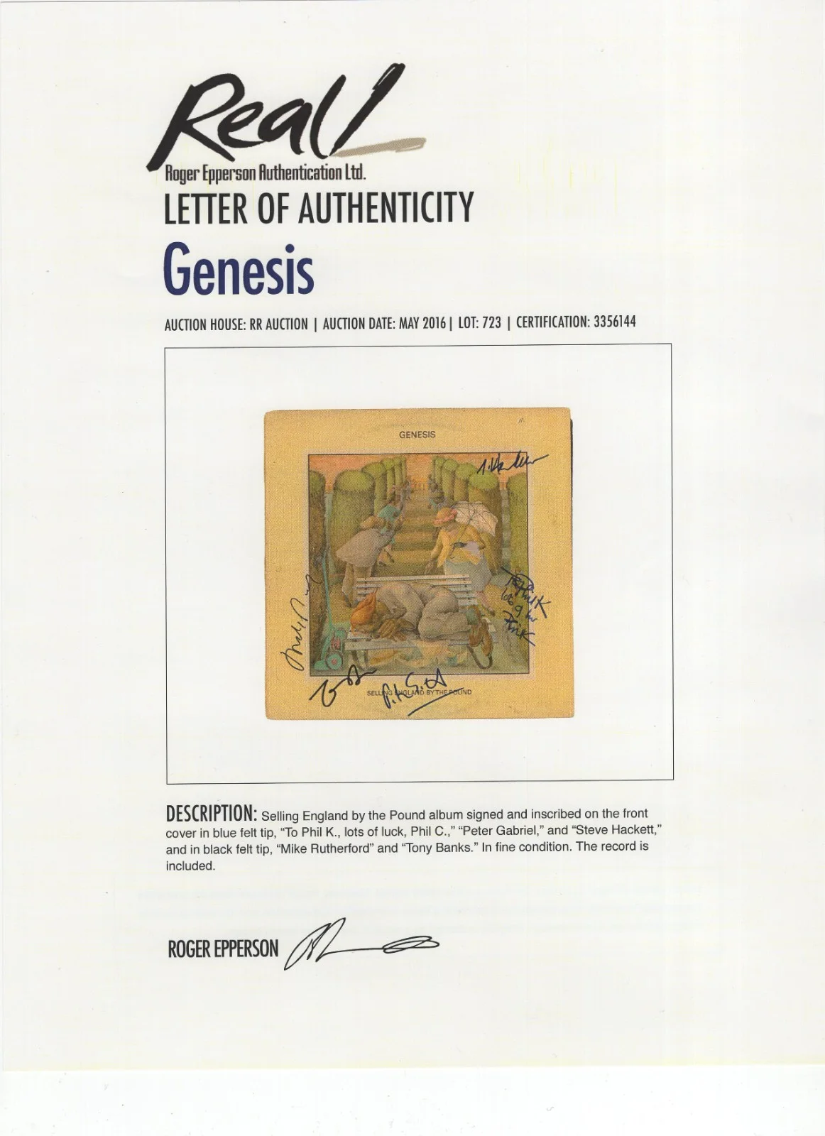 Genesis Group Signed Album / Autograph Peter Gabriel Phil Collins REAL & RR COAs, изображение 2