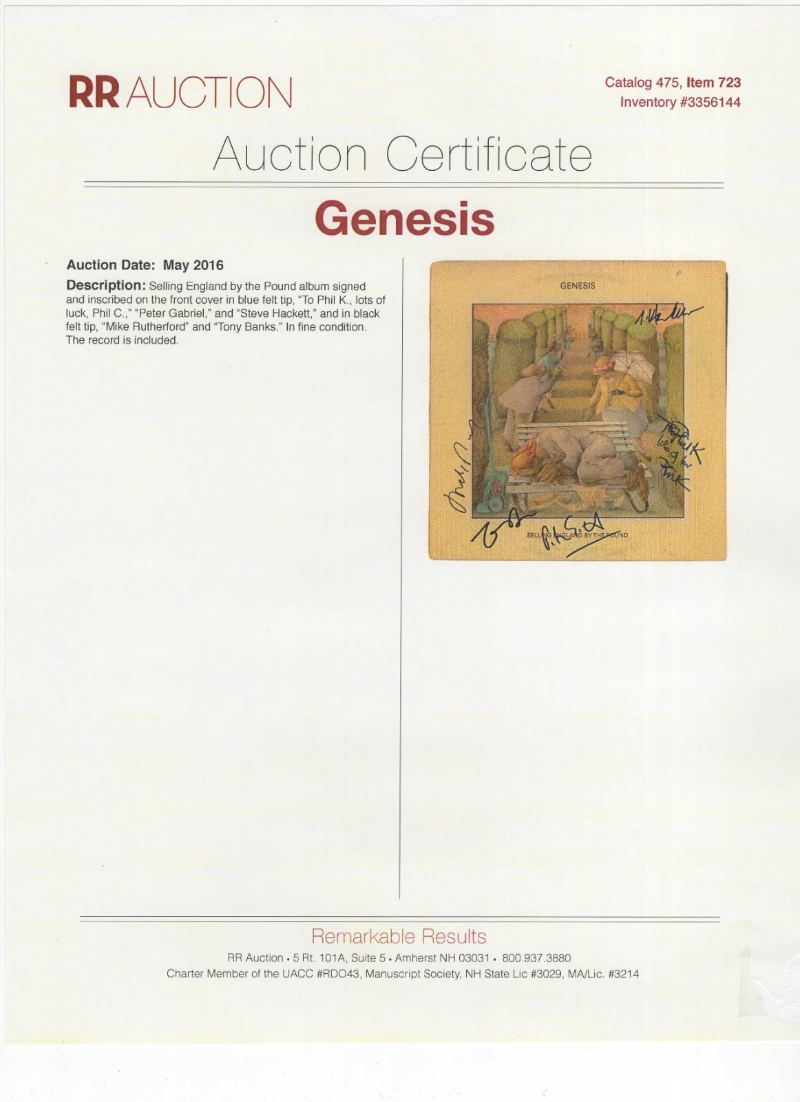 Genesis Group Signed Album / Autograph Peter Gabriel Phil Collins REAL & RR COAs, изображение 3