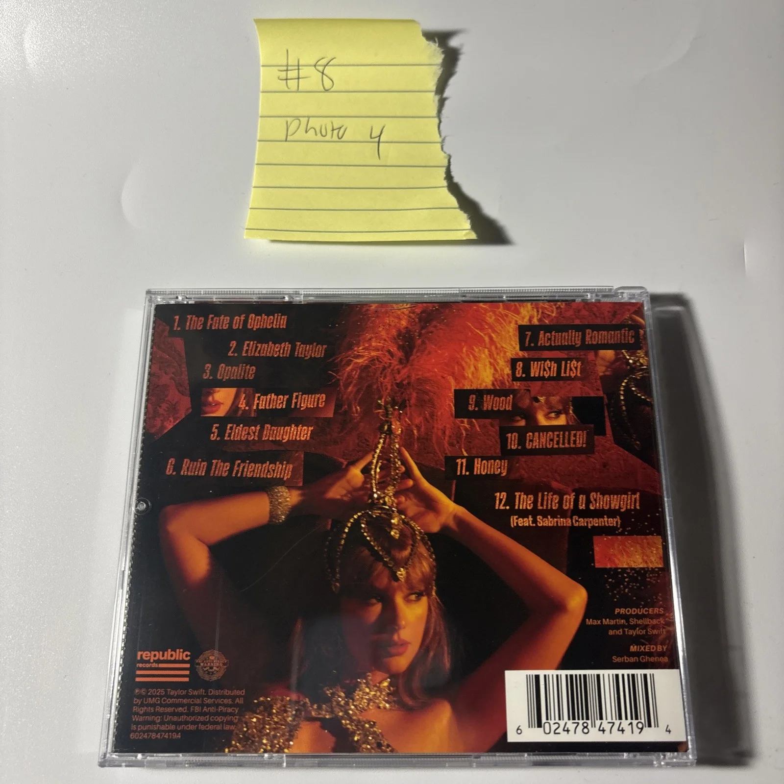 Rare Signed Taylor Swift The Life Of A Showgirl CD Photo 4, изображение 5
