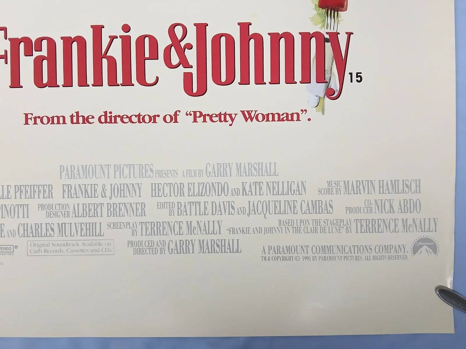 FRANKIE & JOHNNY (1991) original UK quad poster - Al Pacino, Michelle Pfeiffer, изображение 5