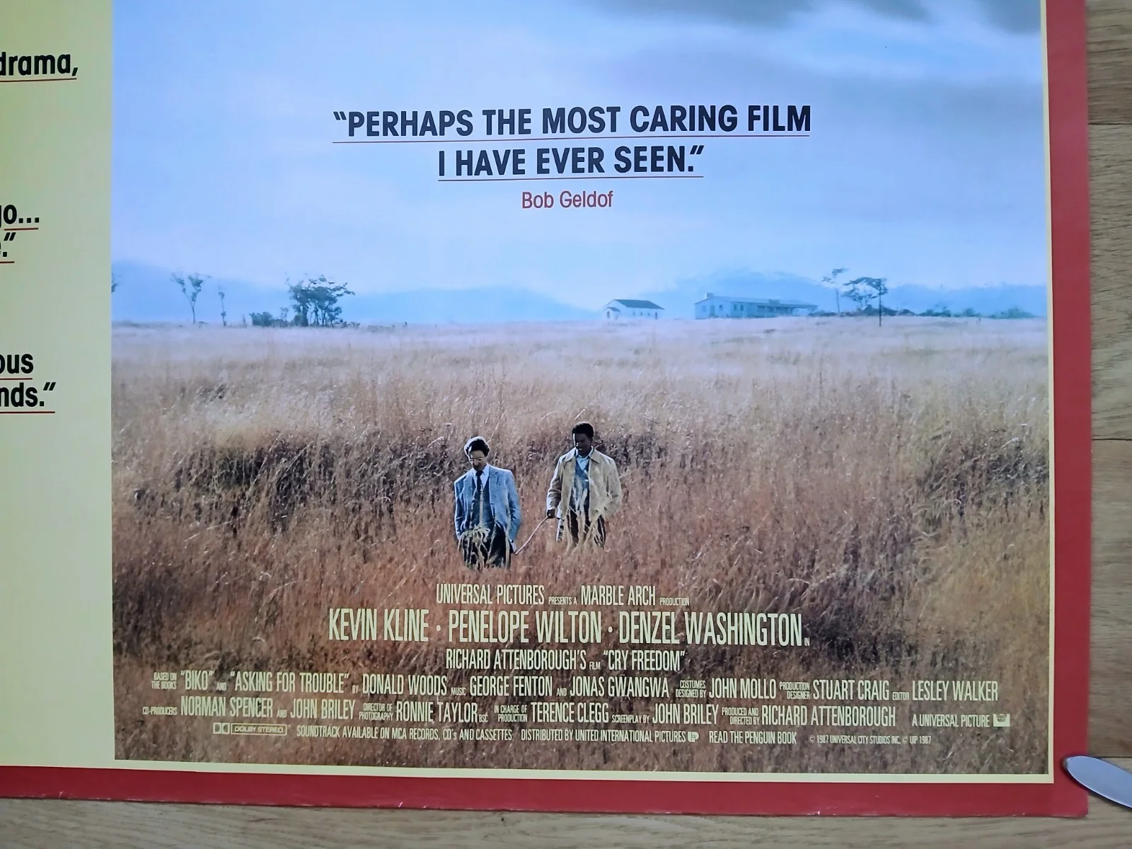 CRY FREEDOM (1987) original rolled quad poster - Kevin Kline, Denzel Washington, изображение 5
