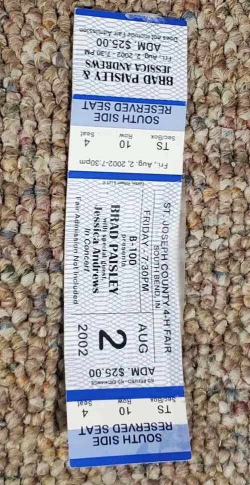 BRAD PAISLEY AUTOGRAPHED CONCERT HAT 2002 South Bend Show with Original Ticket, изображение 2