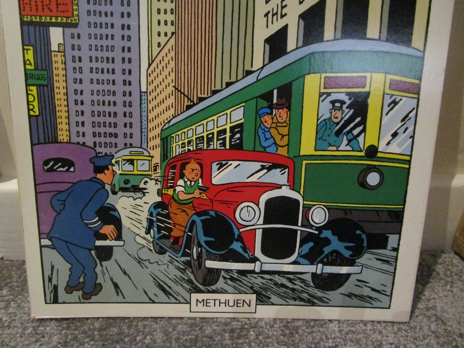 THE TINTIN POSTER BOOK CARD POSTER RARE VINTAGE 1989 MADE IN ITALY BUS/CAR, изображение 2
