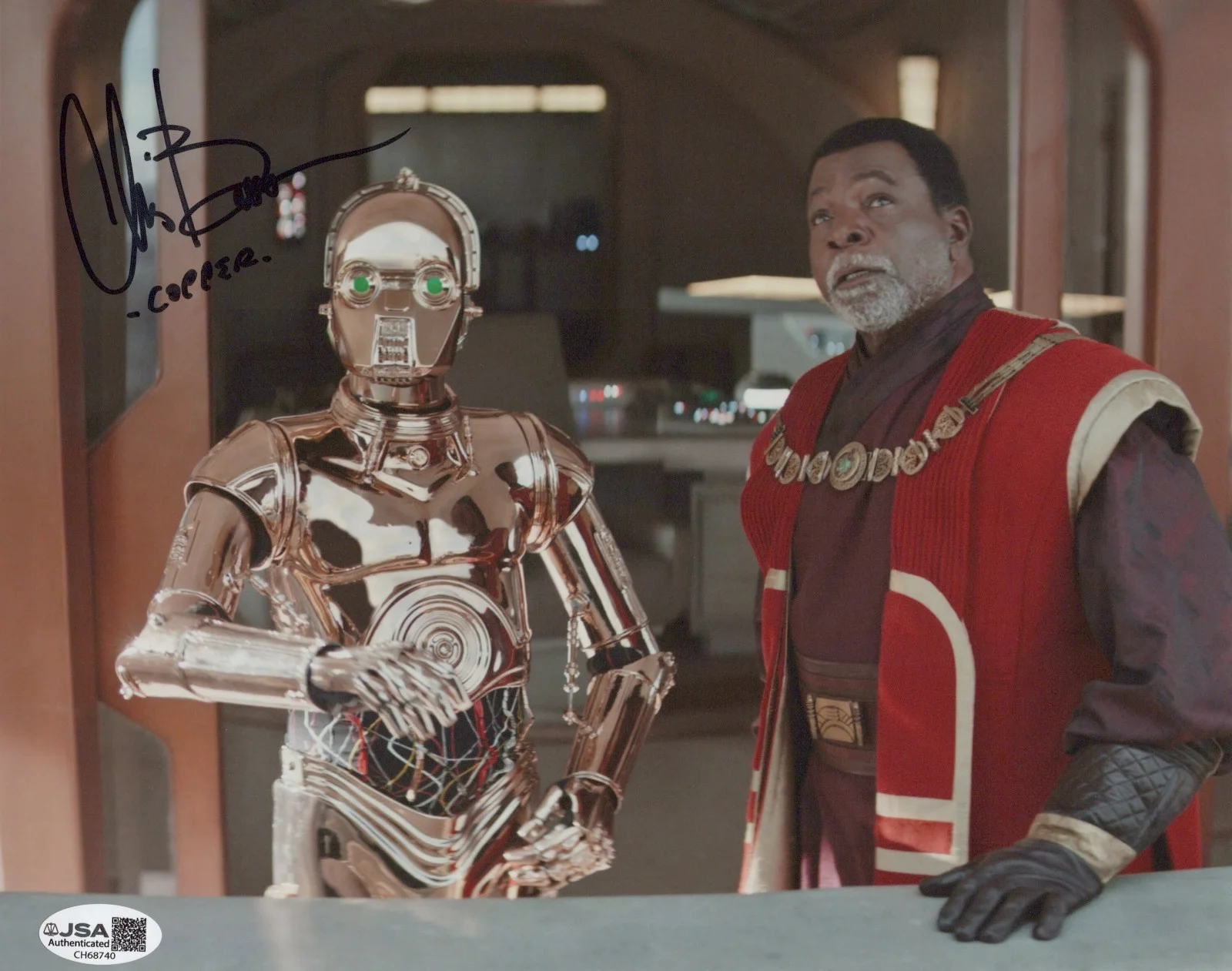 Chris Bartlett — Star Wars- The Mandalorian- Copper 8x10 photo signed by Chris Bartlett JSA COA