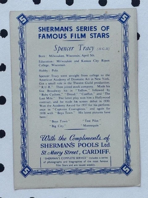 Vintage 30s Shermans Pools Picture SPENCER TRACY 1930s film star 6.5'' actor 1/6, изображение 2